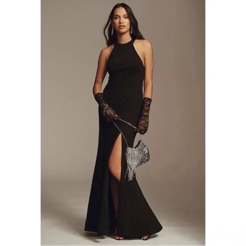 NWT Anthropologie BHLDN Juliana High-Neck Halter Maxi Dress Black 8
